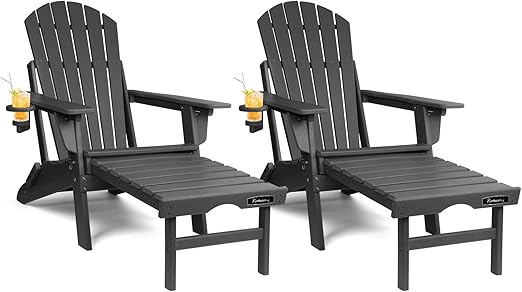 Adjustable Folding Adirondack Chair with Ottoman & Cup Holder