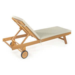 Acacia Wood Outdoor Chaise Lounge Chair with Cushion & Wheels