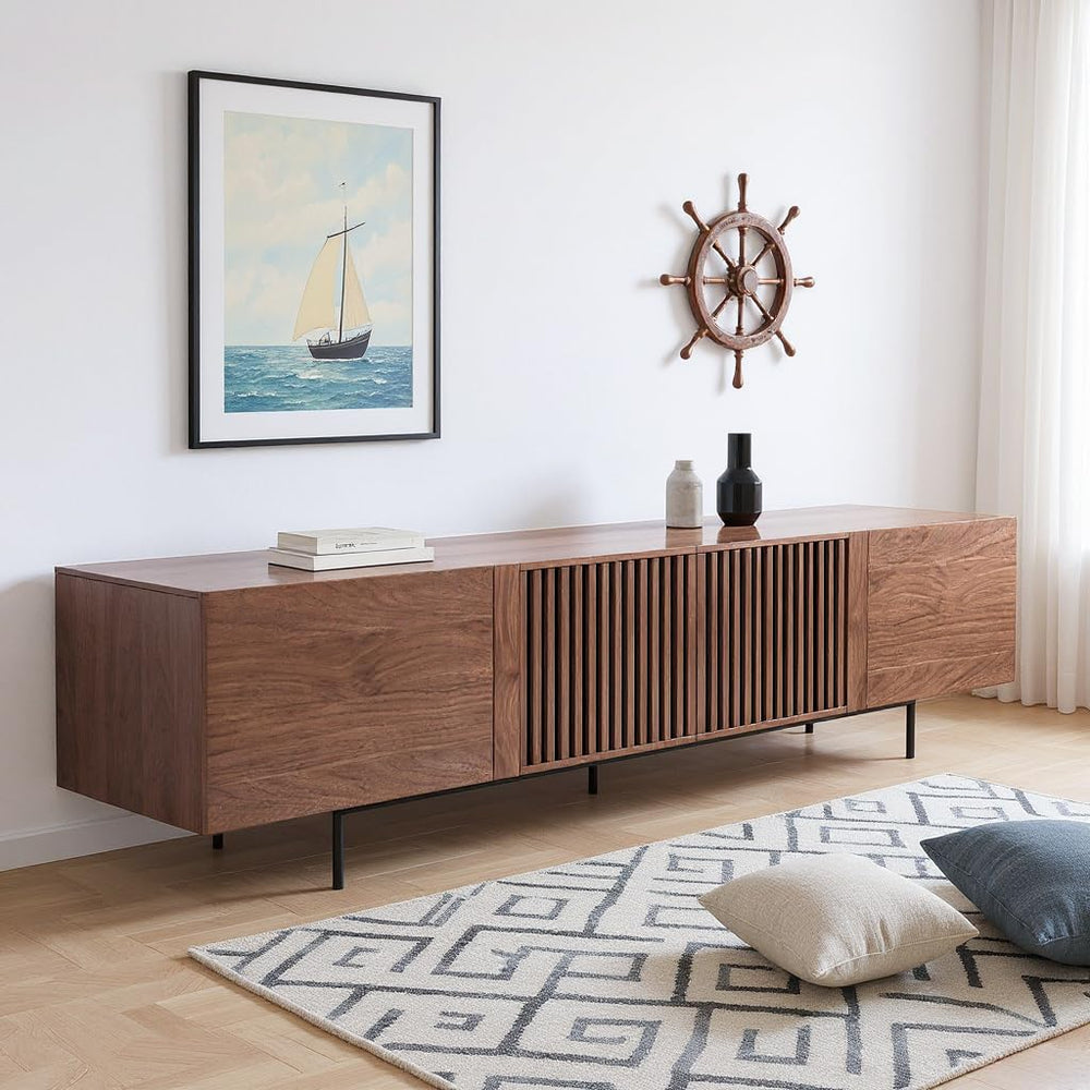 Mid-Century Modern TV Stand with 4 Storage Cabinets