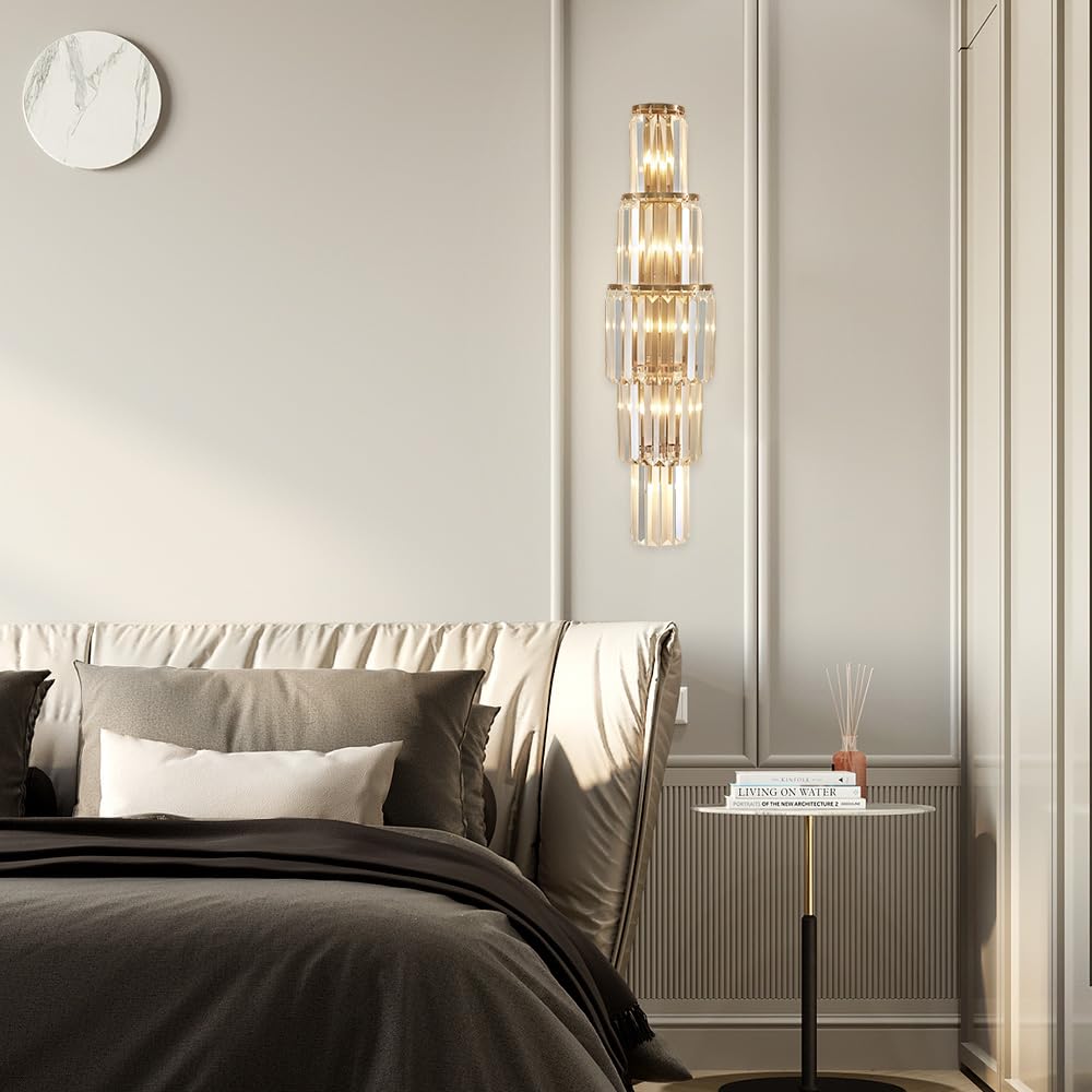 Modern Crystal Wall Sconce 5-Light Metal Vanity Light Fixture