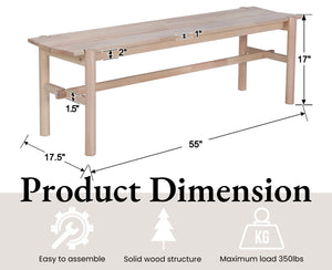 55" Solid Wood Farmhouse Bench – White Wash