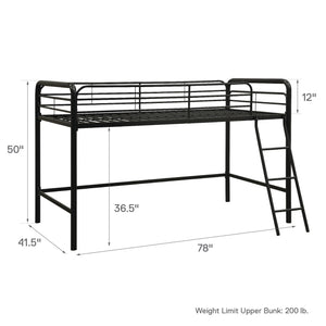 Junior Metal Loft Bed with Ladder & Guardrails – Twin & Full