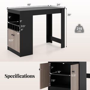 48" Bar Table with Storage Cabinet & Wine Rack