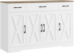 55" Farmhouse Buffet Cabinet with Drawers, Doors & Shelves