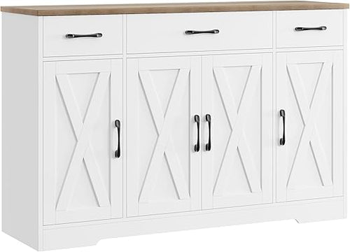 55" Farmhouse Buffet Cabinet with Drawers, Doors & Shelves