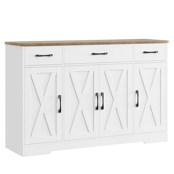 55" Farmhouse Buffet Cabinet with Drawers, Doors & Shelves