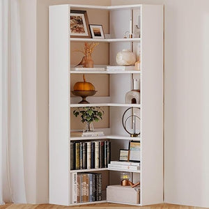 L-Shaped Corner Bookshelf 6-Tier Freestanding