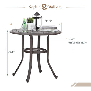 Round Cast Aluminum Outdoor Bistro Table with Umbrella Hole