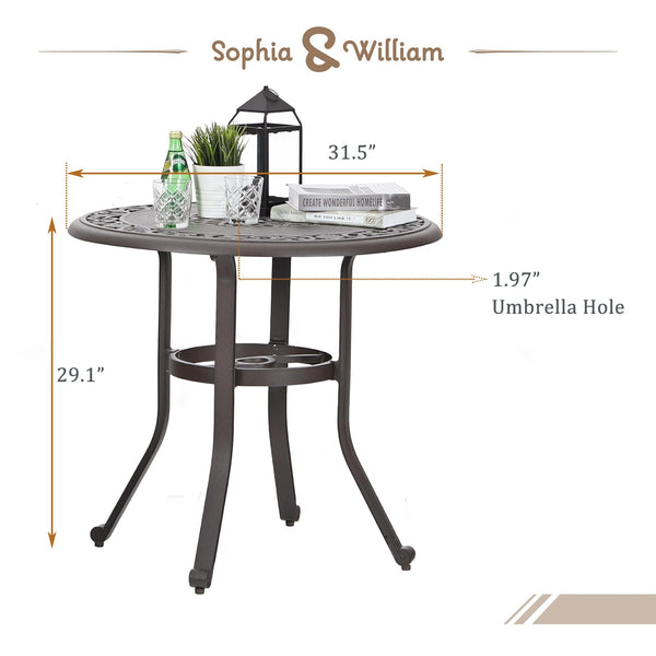 Round Cast Aluminum Outdoor Bistro Table with Umbrella Hole