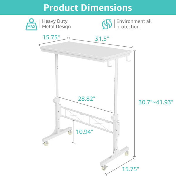 Adjustable Height Rolling Laptop Desk with Wheels