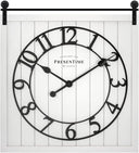 Farmhouse Barn Door Wall Clock – Shiplap Style, Silent, 3D Arabic Numerals, 23"H x 21"W