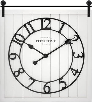 Farmhouse Barn Door Wall Clock – Shiplap Style, Silent, 3D Arabic Numerals, 23"H x 21"W