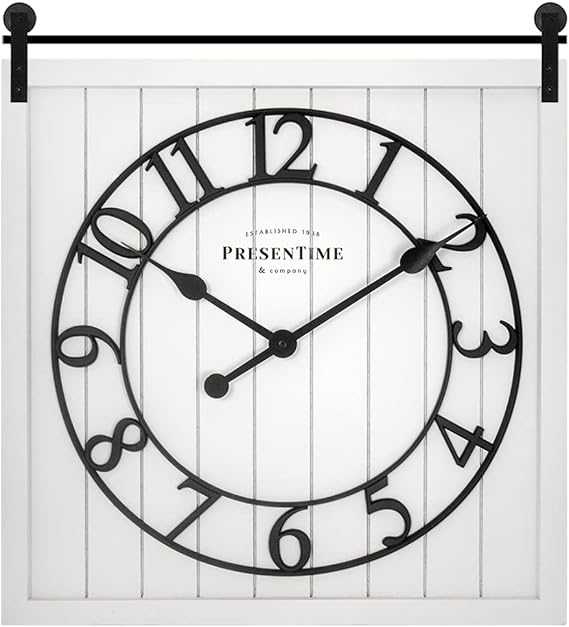 Farmhouse Barn Door Wall Clock – Shiplap Style, Silent, 3D Arabic Numerals, 23"H x 21"W