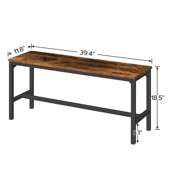 Industrial Dining Bench Set of 2 — Rustic Brown & Black