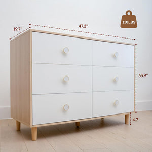 6-Drawer Dresser with Solid Wood Legs – White Nursery & Bedroom Storage