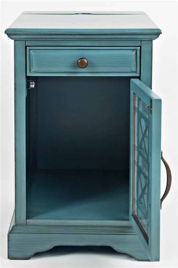 Farmhouse End Table with USB Charging Station – Narrow Nightstand for Bedroom & Living Room