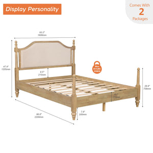 Queen Size Platform Bed Frame with Upholstered Headboard
