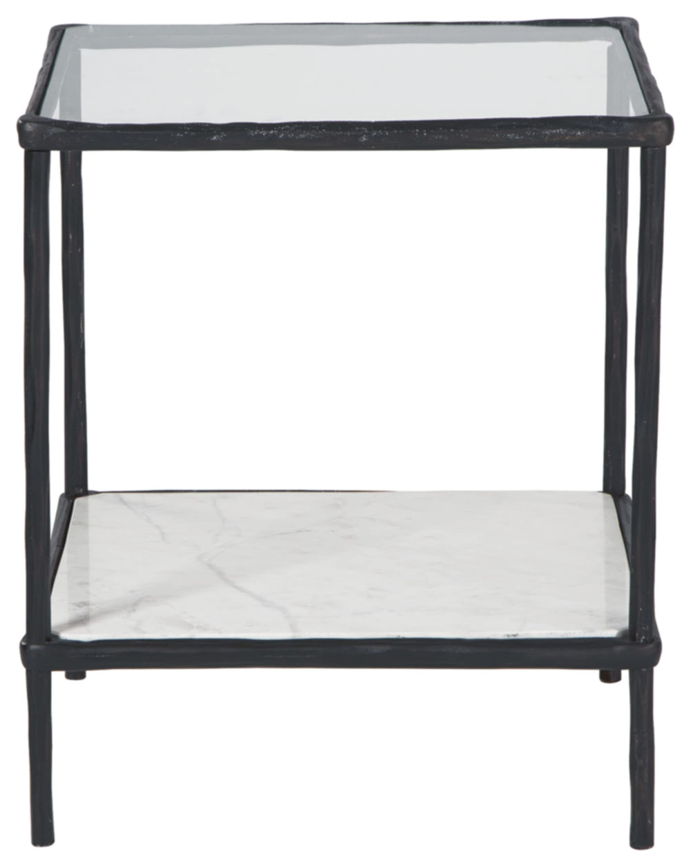 Glass Top Metal Accent Side Table with Marble Shelf