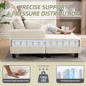 Oversized Corduroy Chaise Lounge Chair with Pillows
