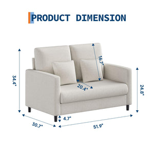 52" Loveseat Sofa for Small Spaces – Mid-Century Accent Couch