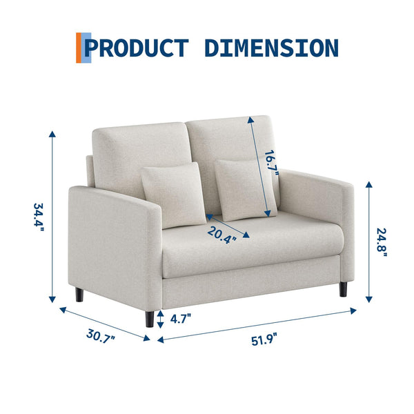 52" Loveseat Sofa for Small Spaces – Mid-Century Accent Couch