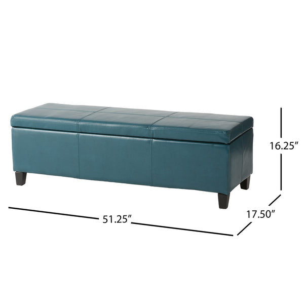 Teal PU Storage Ottoman Bench