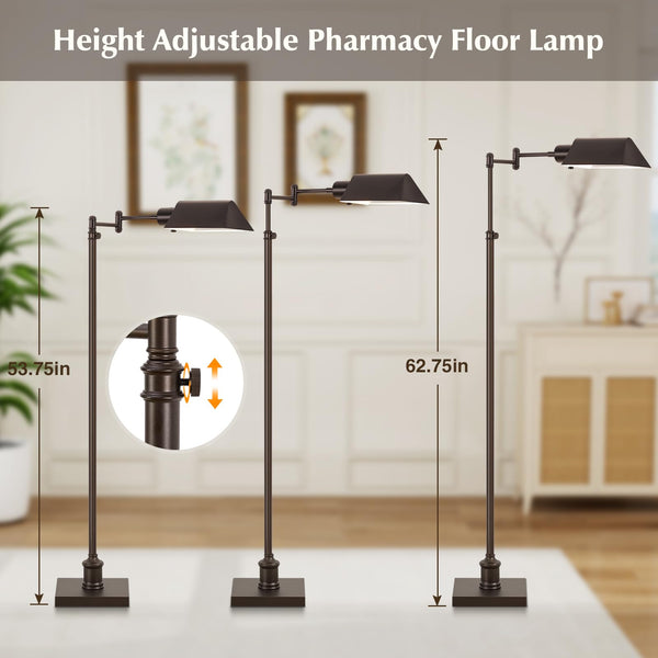 Height Adjustable Pharmacy Floor Lamp with Swing Arm