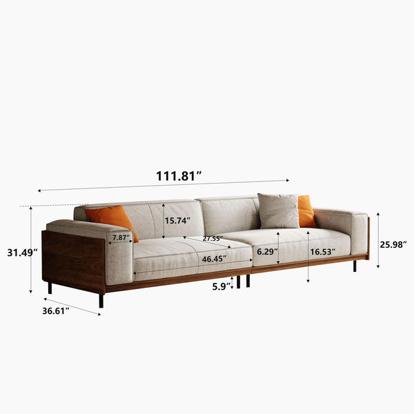 111.81" 3-Seat Upholstered Fabric Sofa with Wood Frame – Grey