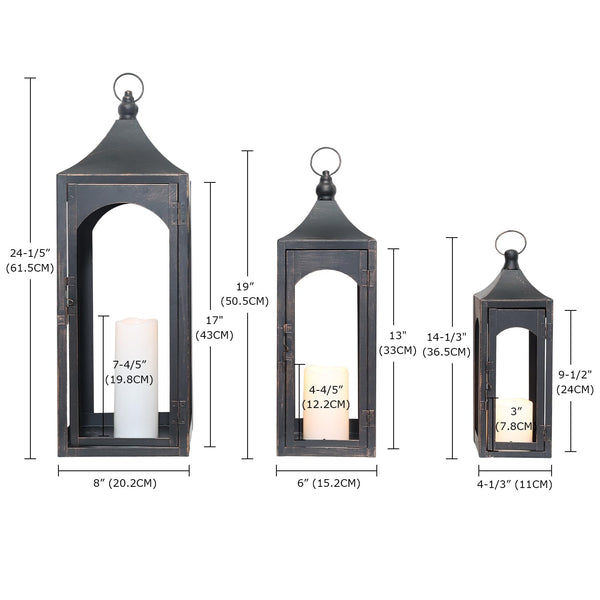 Metal Lanterns Set of 3 with LED Candles – Indoor & Outdoor Candle Holders