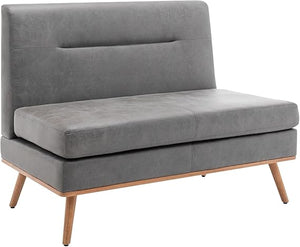 Small Faux Leather Loveseat Sofa – Tufted Armless Mini Couch