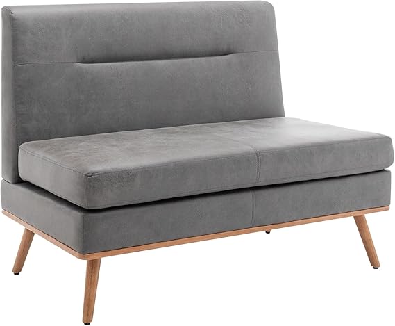 Small Faux Leather Loveseat Sofa – Tufted Armless Mini Couch