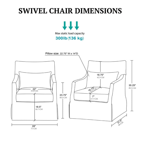 Skirted Swivel Accent Chair with Lumbar Pillow