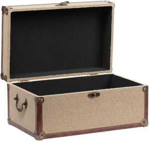 Vintage Nesting Storage Trunk Set of 3 – Linen & Wood with Metal Handles