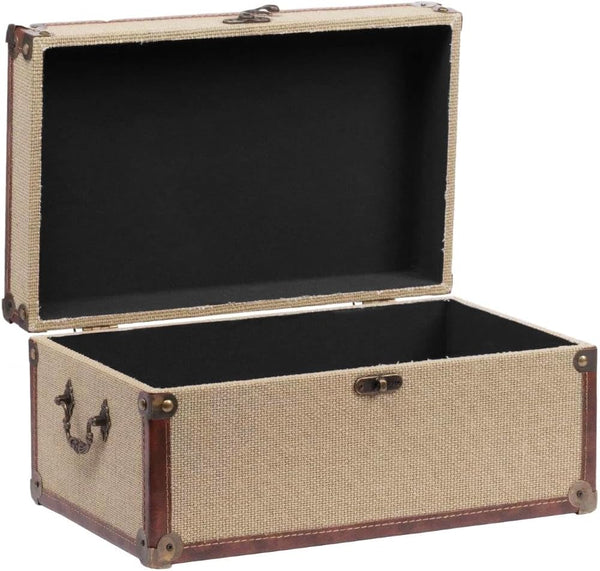 Vintage Nesting Storage Trunk Set of 3 – Linen & Wood with Metal Handles