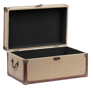 Vintage Nesting Storage Trunk Set of 3 – Linen & Wood with Metal Handles