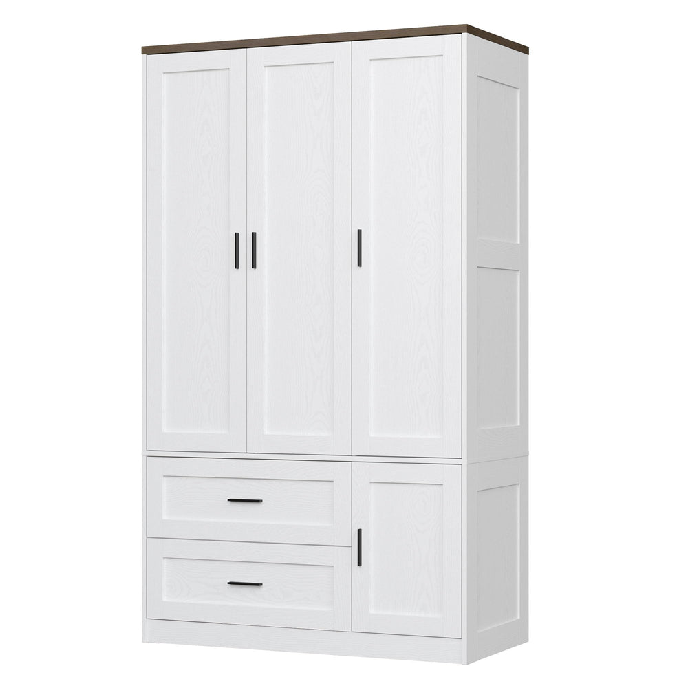 Freestanding Wardrobe Closet with Doors, Drawers & Shelves