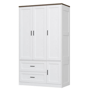 Freestanding Wardrobe Closet with Doors, Drawers & Shelves