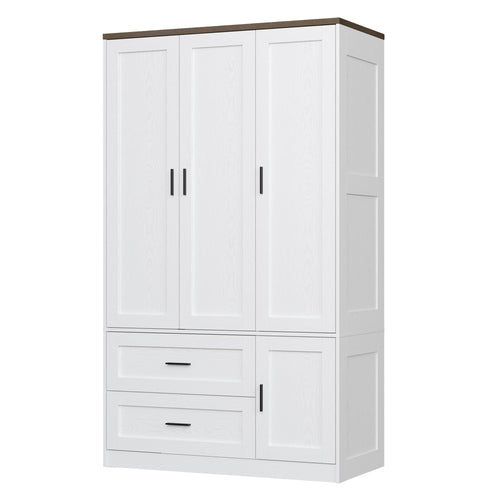 Freestanding Wardrobe Closet with Doors, Drawers & Shelves