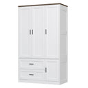 Freestanding Wardrobe Closet with 3 Doors, Hanging Rod & Drawers