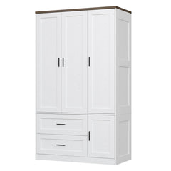 Freestanding Wardrobe Closet with 3 Doors, Hanging Rod & Drawers