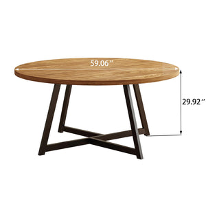 59-Inch Round Dining Table – Seats 6-8, Metal Pedestal Base