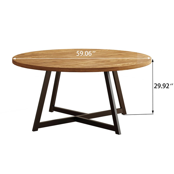 59-Inch Round Dining Table – Seats 6-8, Metal Pedestal Base