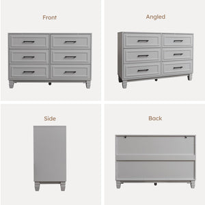 6-Drawer Farmhouse Dresser with Solid Wood Legs – Grey