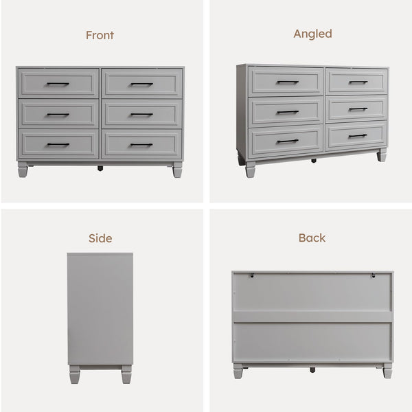 6-Drawer Farmhouse Dresser with Solid Wood Legs – Grey