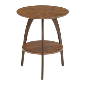Round Wood End Table – Mid-Century Modern Side Table with Lower Shelf