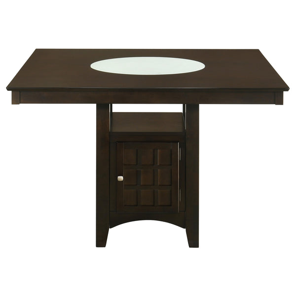 7-Piece Counter Height Dining Set – Square Wood Table with Storage, Wine Rack & 6 Upholstered Chairs