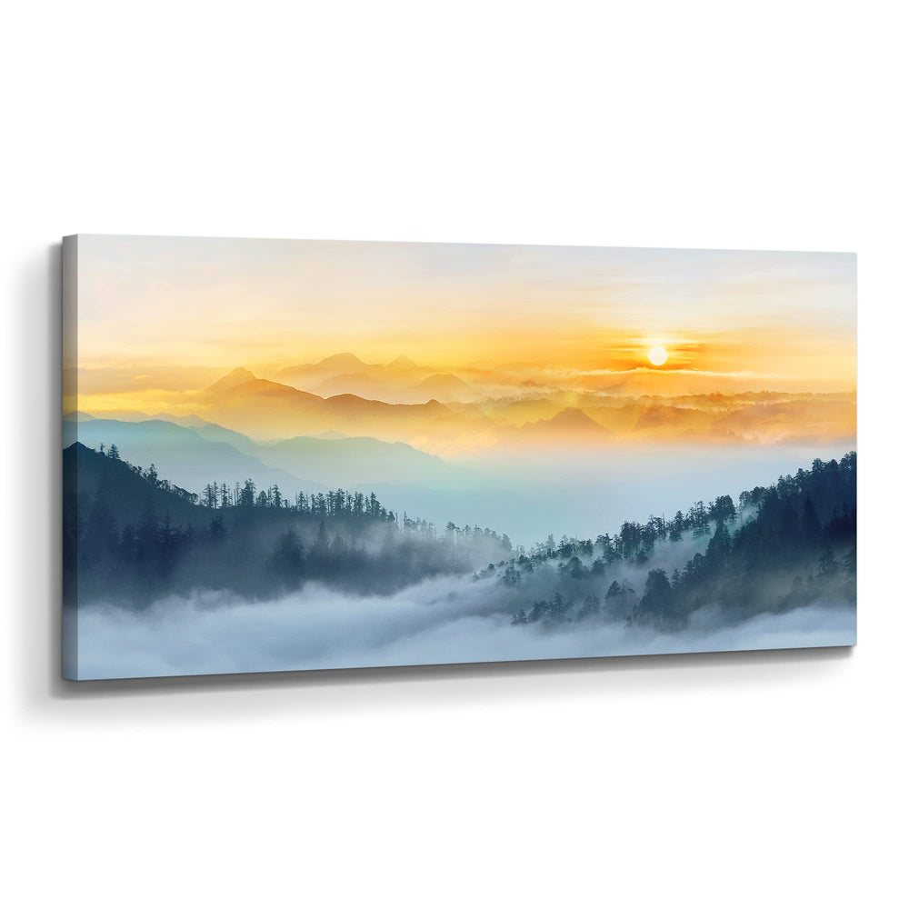 Foggy Forest Canvas Wall Art – Sunset Landscape Print
