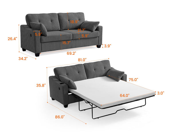 Corduroy Pull-Out Sleeper Sofa Bed