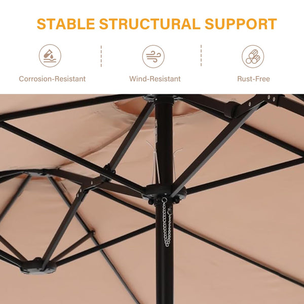15ft Double-Sided Rectangular Patio Umbrella with Base & Stand