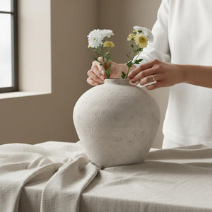 Large Round Ceramic Vase – Rustic Farmhouse Decor